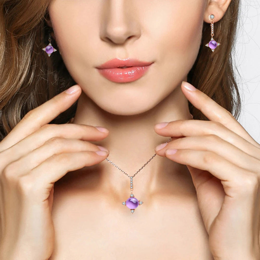 LAMOON Изящные Ювелирные изделия 2.2ct натуральный Фиолетовый аметист 925 Стерлинговое
