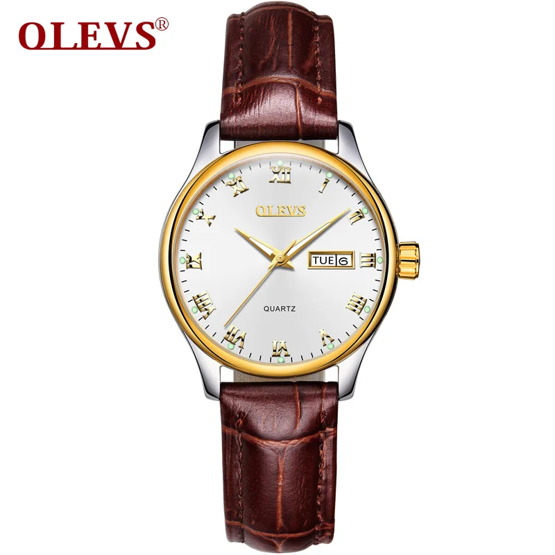 OLEVS, мужские часы, wo, мужские, Топ бренд, Роскошные, пара часов, Авто дата, неделя, часы, нержавеющая сталь, модные, водонепроницаемые часы, relogio saat - Цвет: Brown white Lady