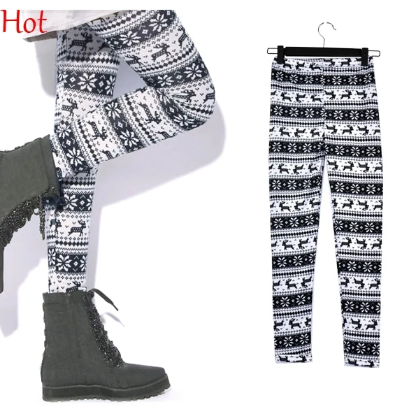 Популярные зимние штаны модные новые женские леггинсы вязаные с оленем и