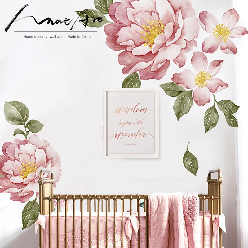 Настенная Наклейка с цветочным рисунком акварельная живопись Декор для дома