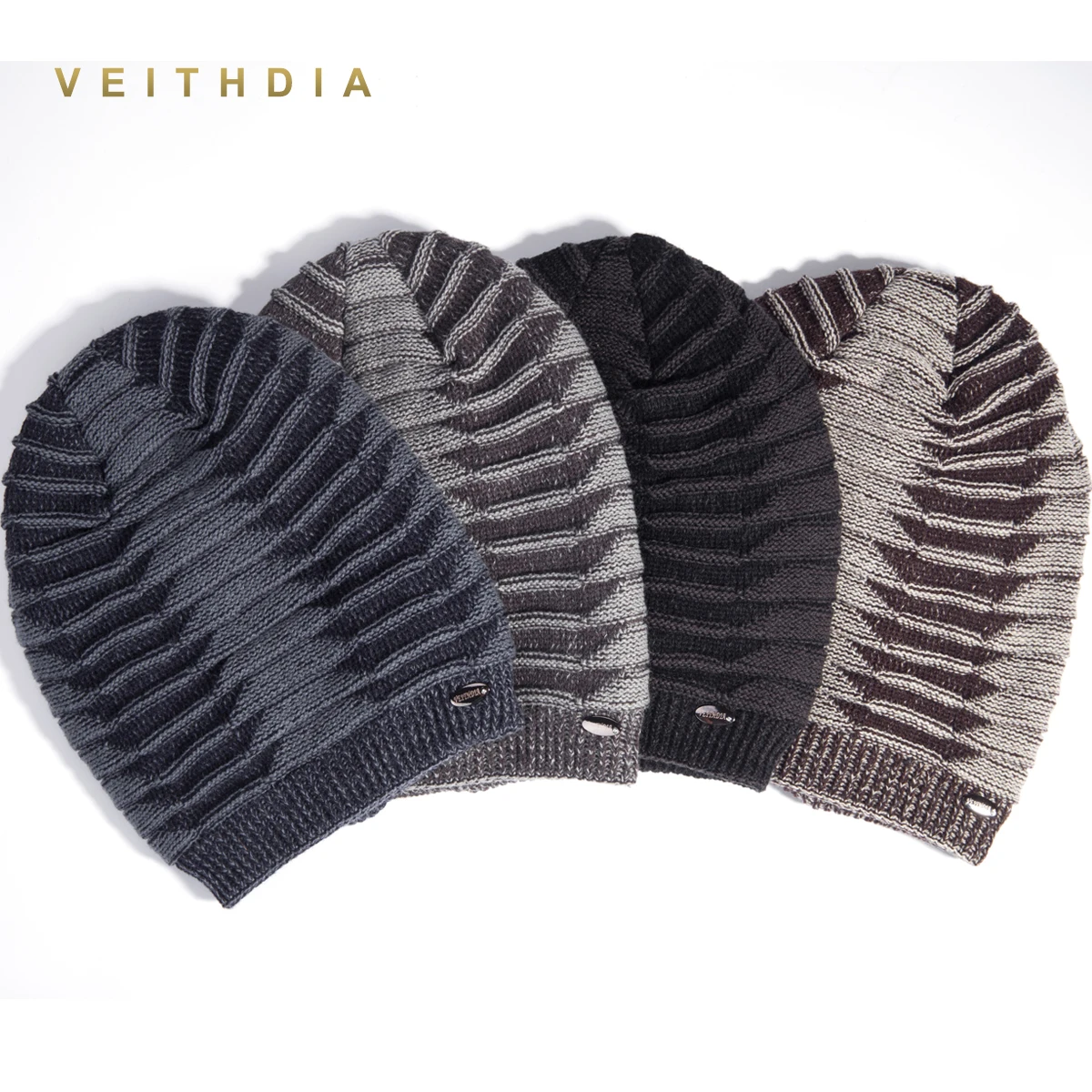 Супер крутые шапки VEITHDIA для мужчин облегающие вязаные бархатная цветная шапка в