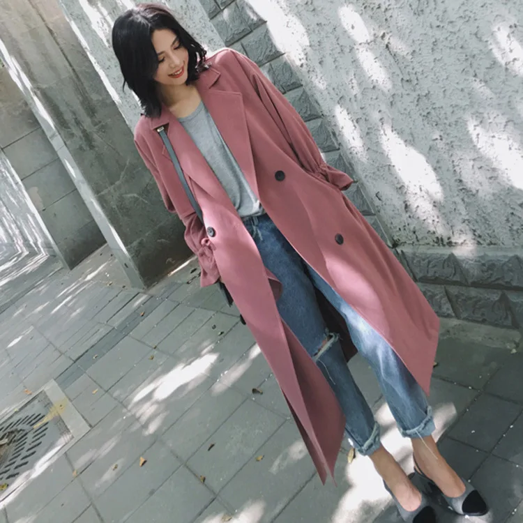 Весенний Повседневный Тренч Женский Осенний розовый плащ женская Свободная