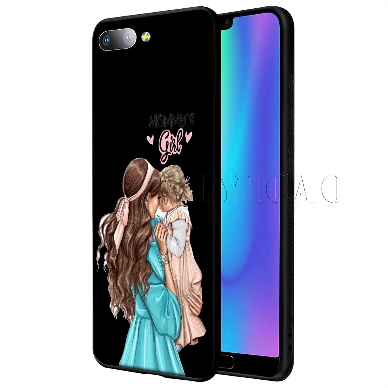 IYICAO Black Brown Hair Baby Mom Girl Queen Soft Case for Huawei Y9 Y7 Y6 Prime 2019 Honor 20 8C 8X 8 9 9X 10 Lite 7C 7X 7A Pro |