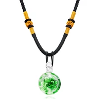 2019 6 colors round lampwork inner flower murano glass pendant necklace for women ethnic rope chain round pendant necklaces