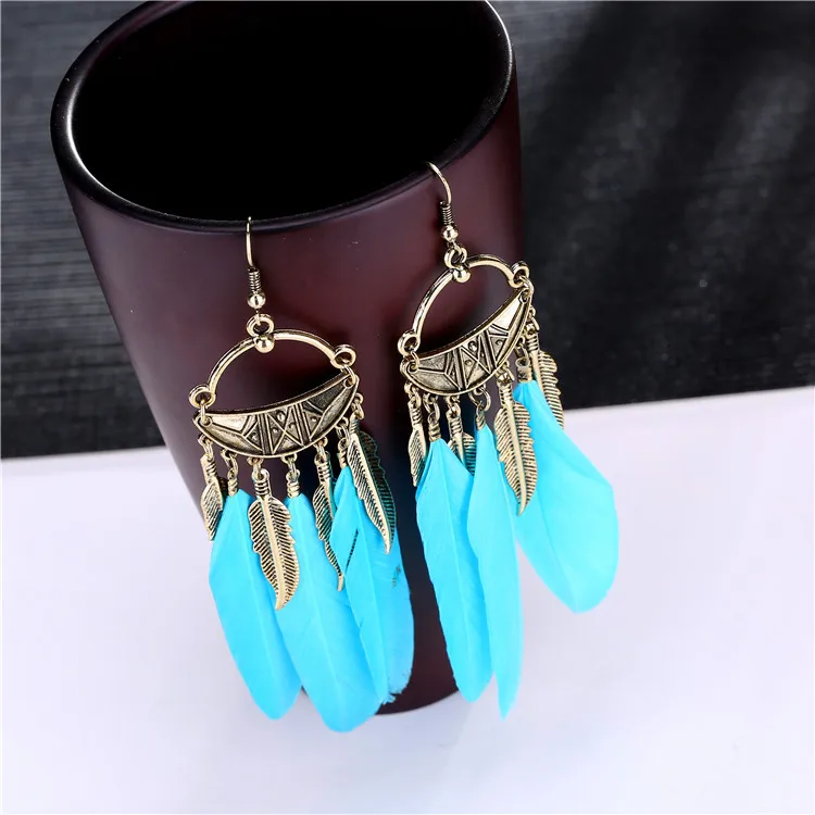Модные богемные ретро длинные серьги с перьями для женщин девушек темперамент