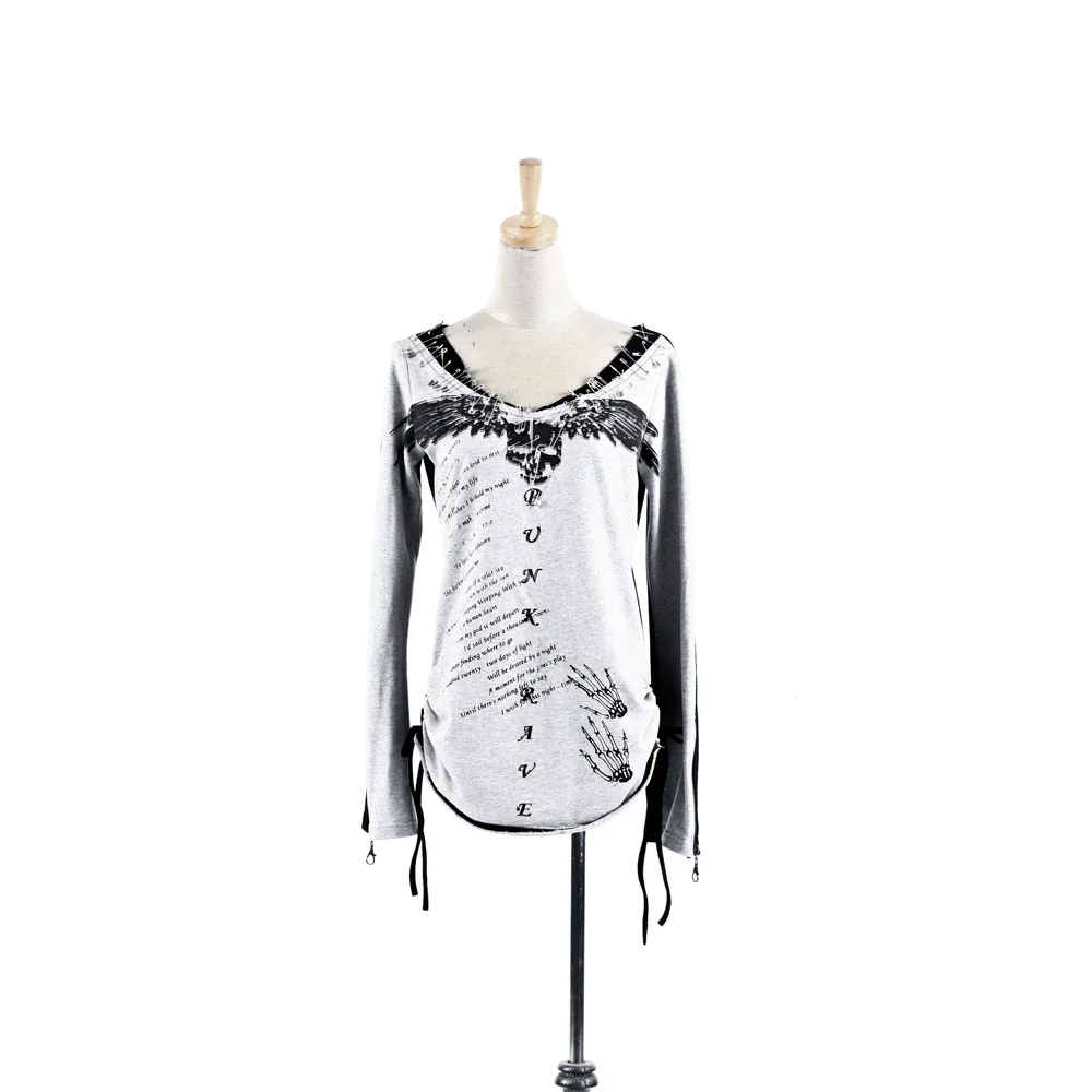 Женская хлопковая рубашка с принтом в стиле панк рокабилли|visual kei|visual kei fashionprinted top