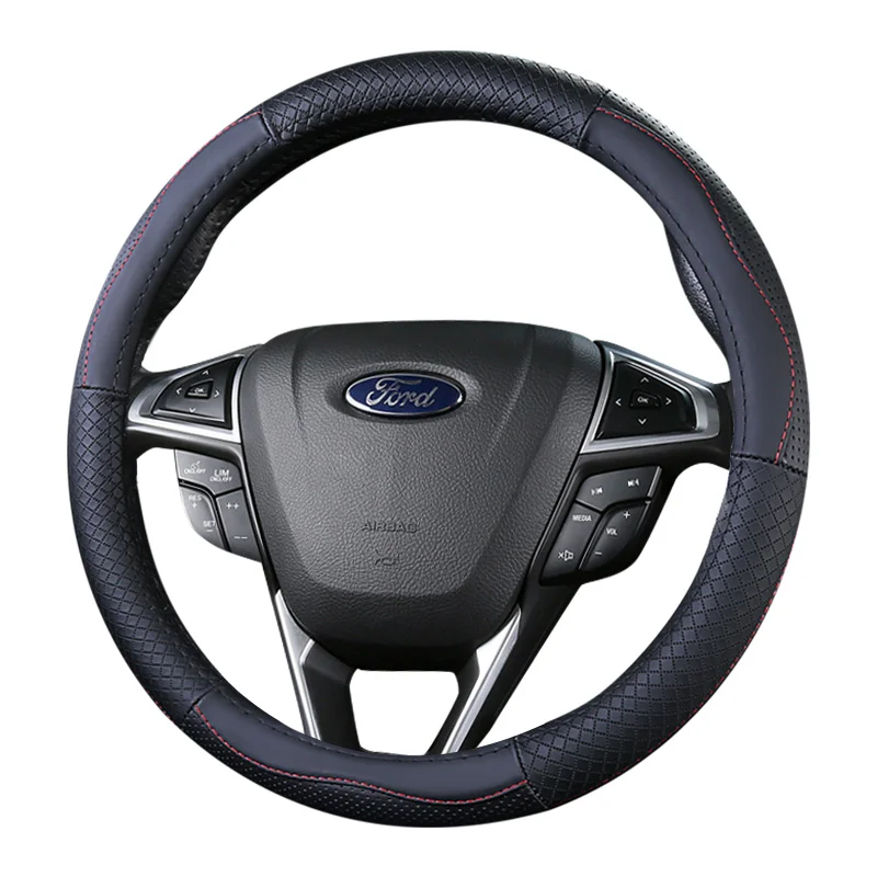 Верхний слой кожаного руля для Ford Grand C-Max Fiesta Figo Fusion Mondeo Focus GT Ka Mustang aurus Ranger Edge