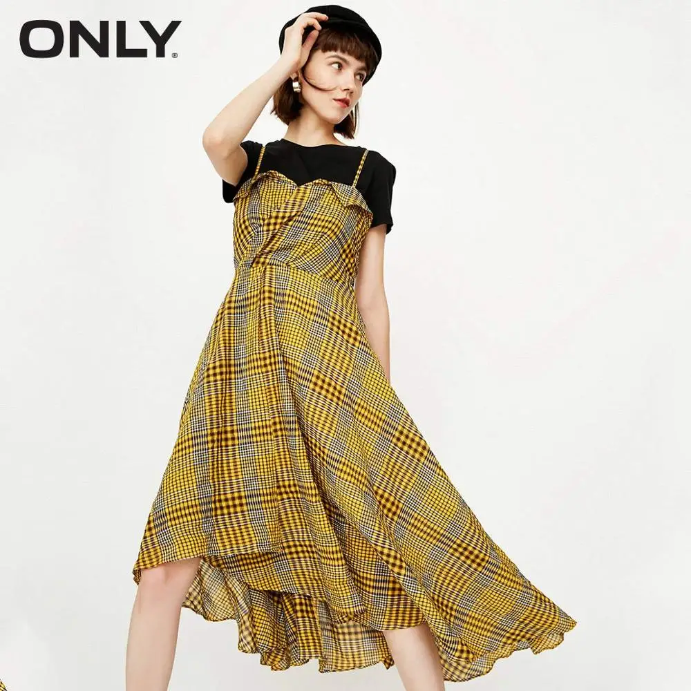YELLOE PLAID Женское платье в клетку с высокой талией | 118307514 - Цвет: YELLOE PLAID