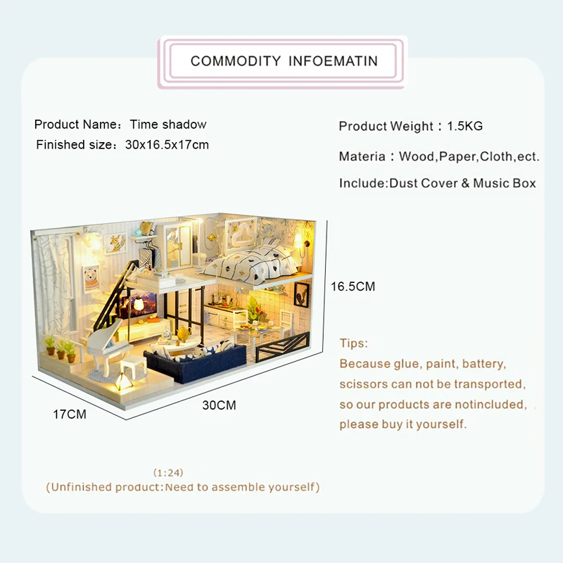 

CUTEBEE DIY Dollhouse Wooden doll Houses Miniature Doll House Furniture Kit Casa Music Led Toys for Children Birthday Gift TD32