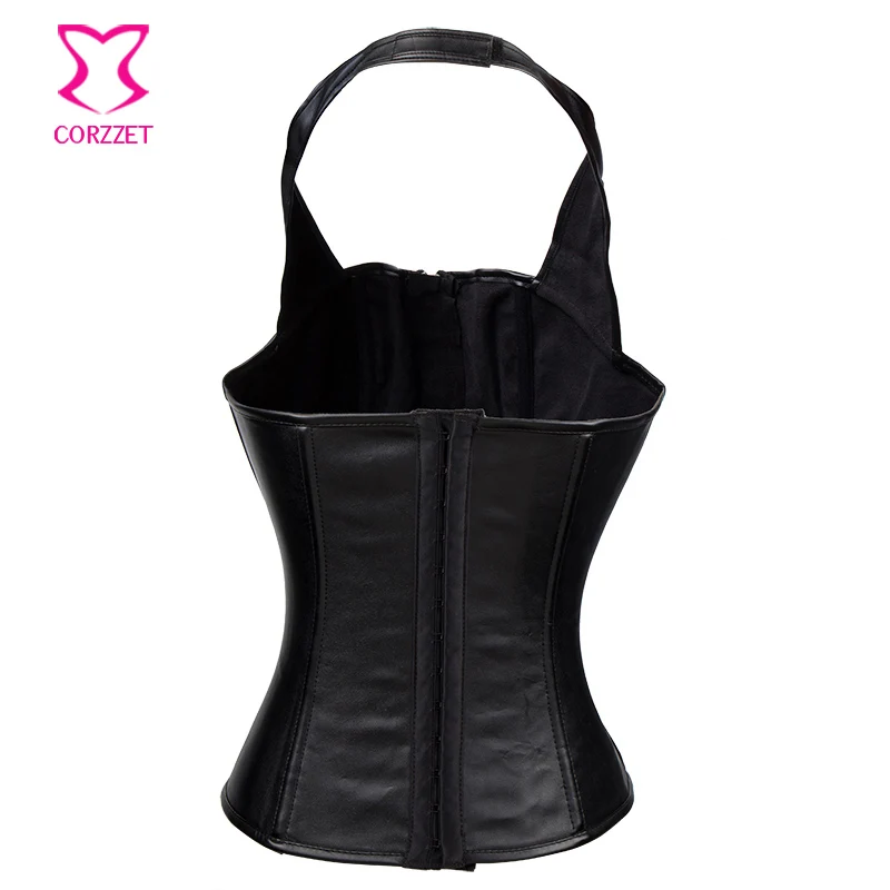 Черные кожаные готические корсеты сексуальный корсет на шнуровке бюстье топ