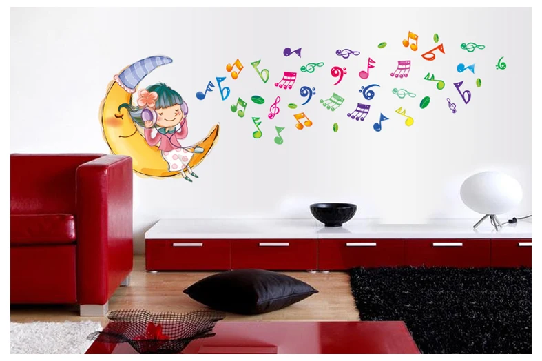 Moon Music Notes Girl School DIY виниловые наклейки на стену для домашнего декора украшения