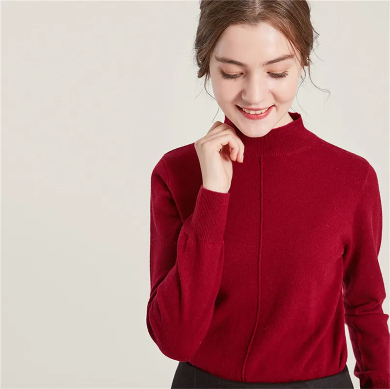 new fashion wool knit women half-high collar H-straight pullover sweater apricot 6colors M/L/XL | Женская одежда