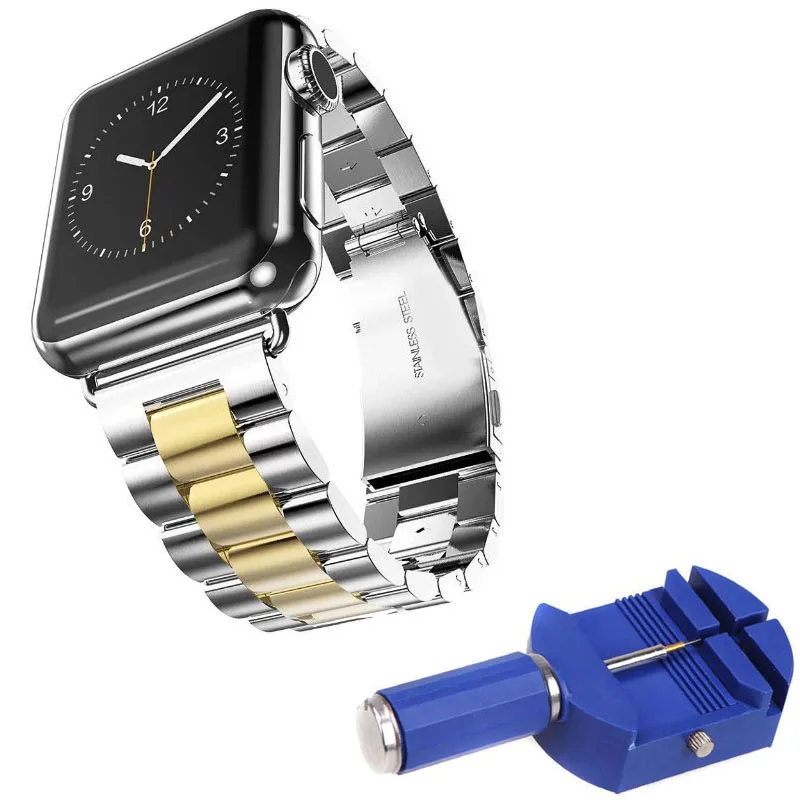 Сменный ремешок из нержавеющей стали для Apple Watch, ремешок для iWatch серии 5 4 3 2 1 42 мм 38 мм 44 мм 40 мм металлический браслет - Цвет ремешка: Silver w Gold