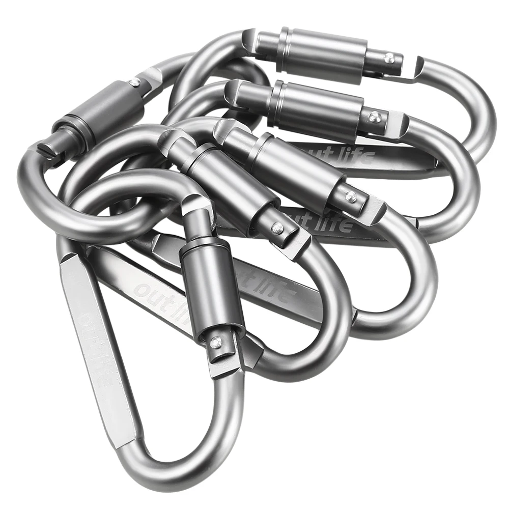 6pcs Outlife Aluminum Alloy D Shape Keychain Carabiner Self Screw Hook Clip Survial Key Chain Climbing Outdoor Tools | Спорт и