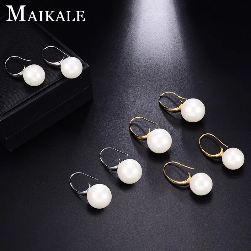MAIKALE, классические серьги-гвоздики с пресноводным жемчугом для женщин, золотые, серебряные, Цветные Висячие серьги с жемчугом, Простые Ювелирные изделия, подарки