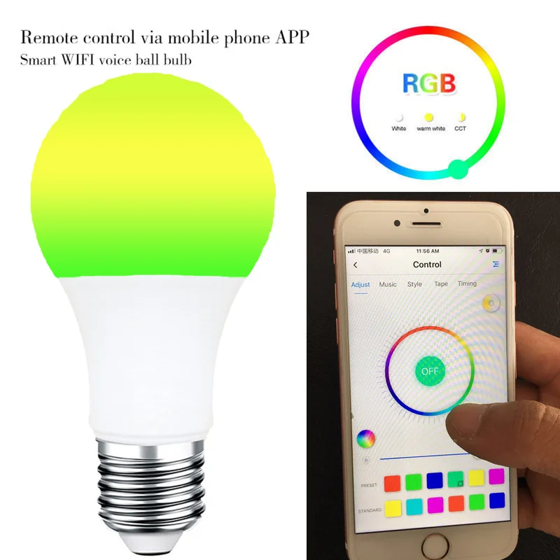 E27/B22 WiFi Smart Light Bulb Dimmable Multicolor Wake-Up Lights RGB LED Lamp Work with Alexa Google Assistant Remote Control |