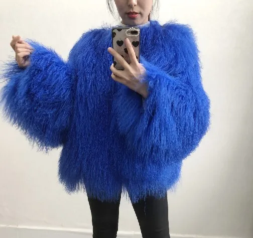 blue Женская натуральная монгольская овечья шуба женская кожаная короткая стильная пляжная шерстяная куртка с мехом женская верхняя одежда - Цвет: blue