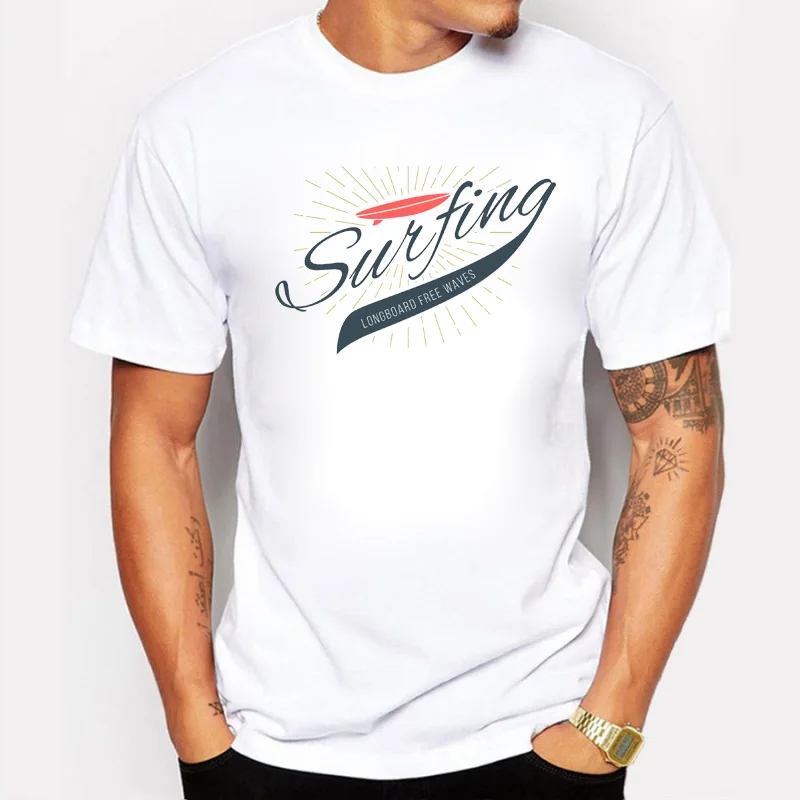 

Long board Free Waves T-shirts Men Swag Funny Cotton Short Sleeve Tshirts New Summer Style Sunshine T shirt