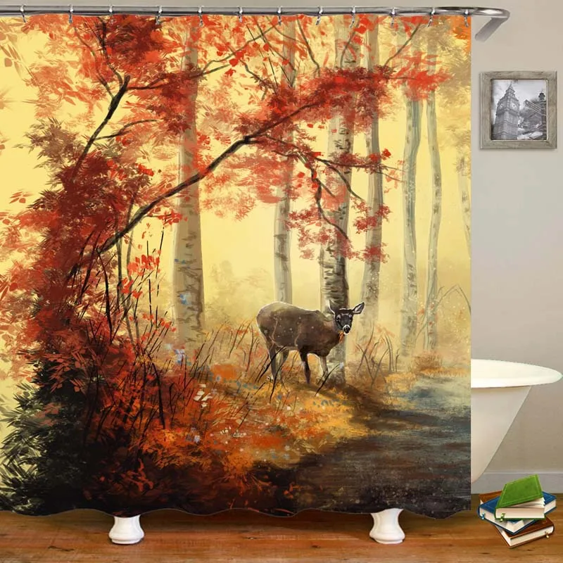 Олень 3D печать занавески для душа полиэстер ткань ванна ванной украшения | Дом и