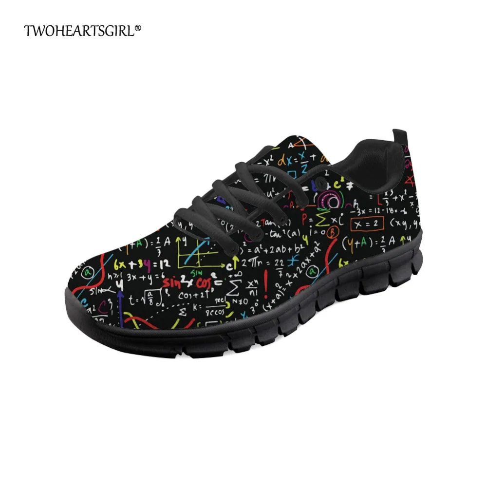 

Twoheartsgirl Black Math Formula Design Sneakers for Women Breathable Female Ladies Flats Lightweight Women Casual Mesh Shoes