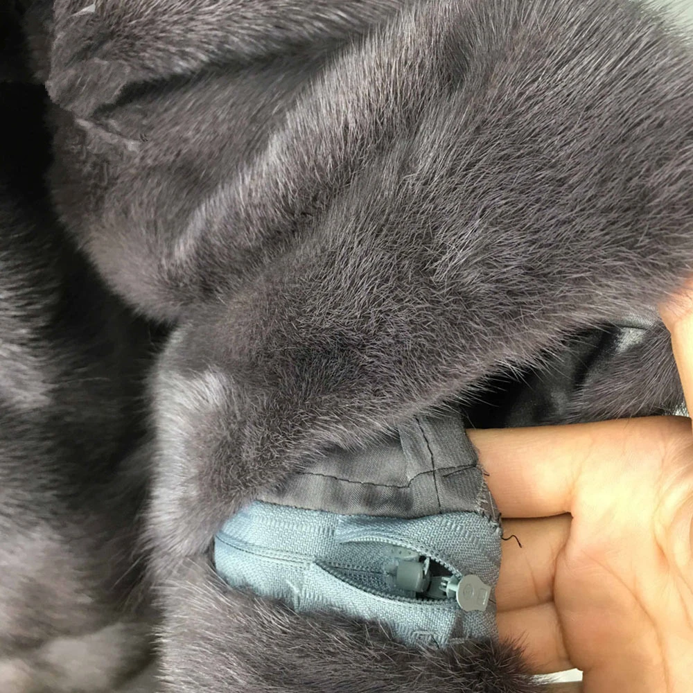 Женская короткая шуба TOPFUR плотная теплая из натурального меха норки серого цвета