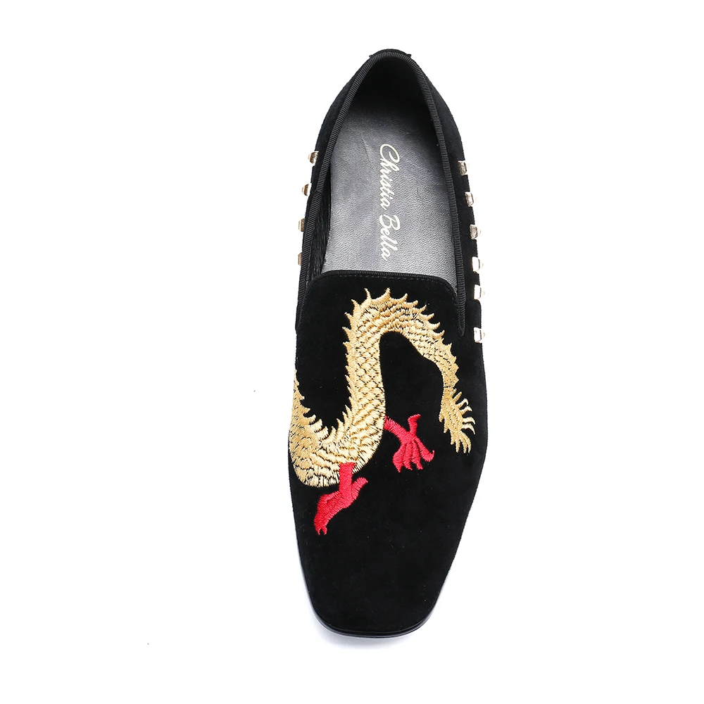 Christia Bella New Style Handmade Men Loafers with Dragon Embroidery Leather Insole Slip-on Fashion Party and Wedding Shoes | Обувь