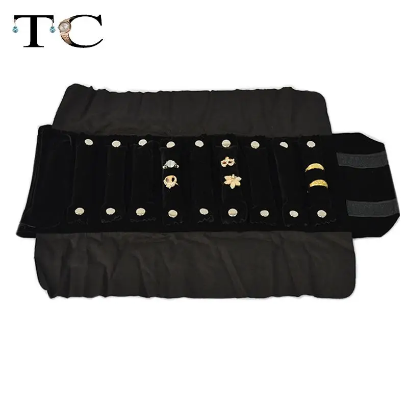 Дорожный футляр для украшений черный бархатный ювелирный дисплей сумка