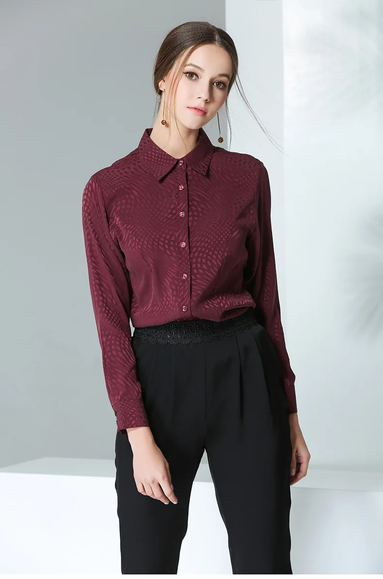 The new weight of the new silk blouses women's long sleeve silk jacquard silk jacquard color shirt