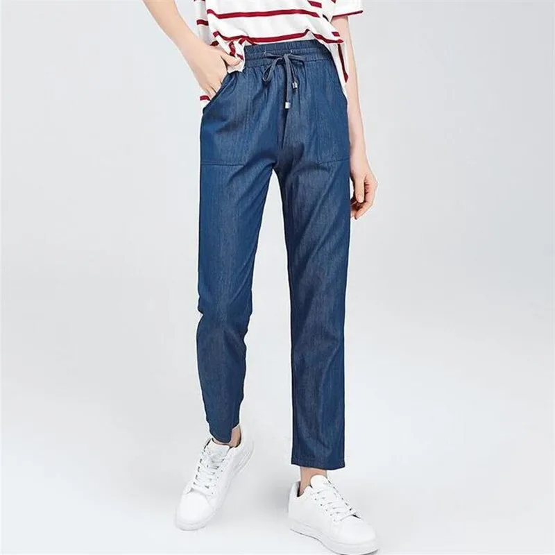 Женские синие джинсы модные весенние повседневные джинсовые брюки с карманами и