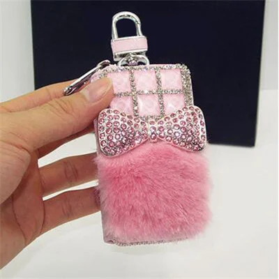pink diamond Женская сумка для ключей из натуральной кожи с бантом и бриллиантами, женская сумочка для ключей с металлической молнией, Новое поступление - Цвет: pink diamond