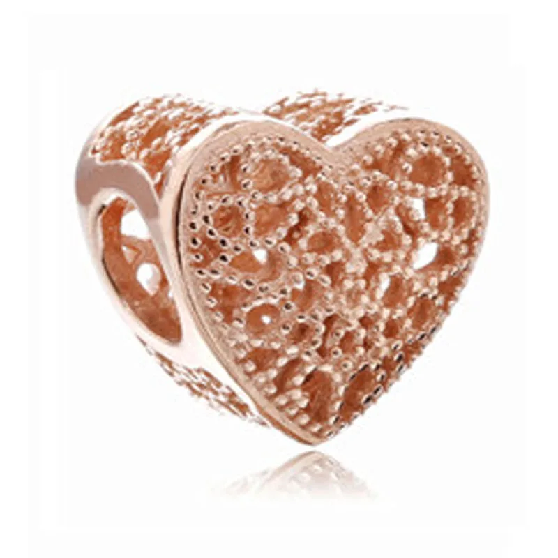 rose Romantic heart Европейский Серебряный браслет в виде единорога Микки Минни Дональда Дака из бисера, очаровательный браслет Pandora, ювелирные изделия для женщин - Цвет: rose Romantic heart