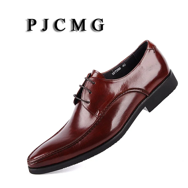 PJCMG/модные черные/красные туфли из натуральной кожи на шнуровке с острым носком