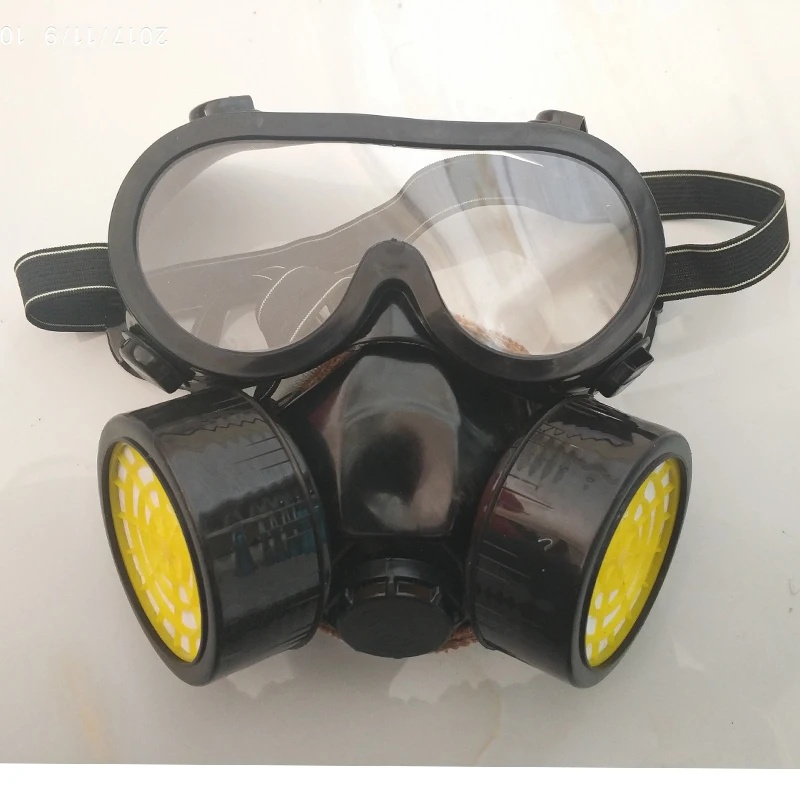 Респираторная маска противогаз химическая защитная + очки активированный уголь