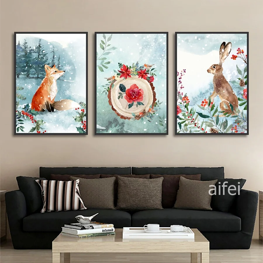 Nordic Decoration Home Art Poster Simple Forest Small Animal Cartoon Fox Rabbit Canvas Painting Child's Room Decor Wall Pictures | Дом и