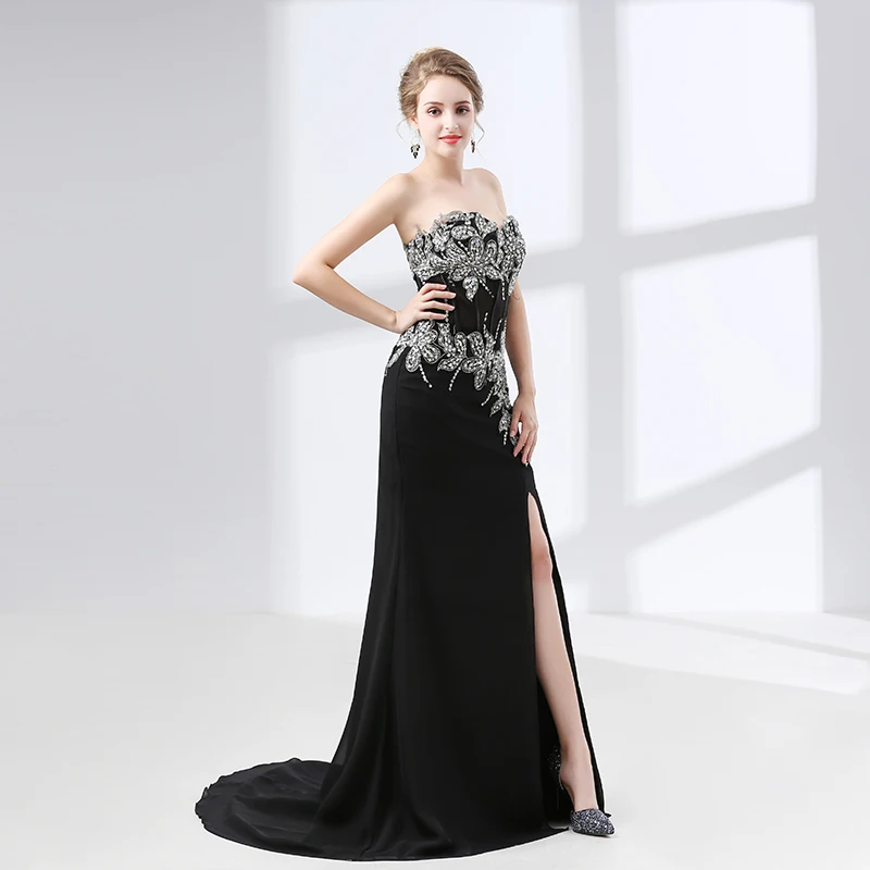 Женское вечернее платье Forevergracedress черное элегантное с бисером большие размеры на