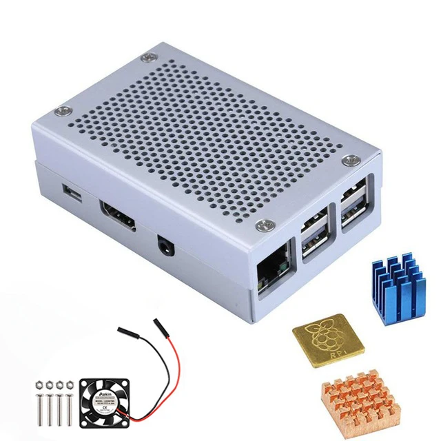 as picture Raspberry Pi 3 Чехол Модель B+ Raspberry Pi Алюминиевый Чехол серебристый металлический чехол Вентилятор охлаждения с винтами теплоотвод+ комплект корпуса - Цвет: as picture