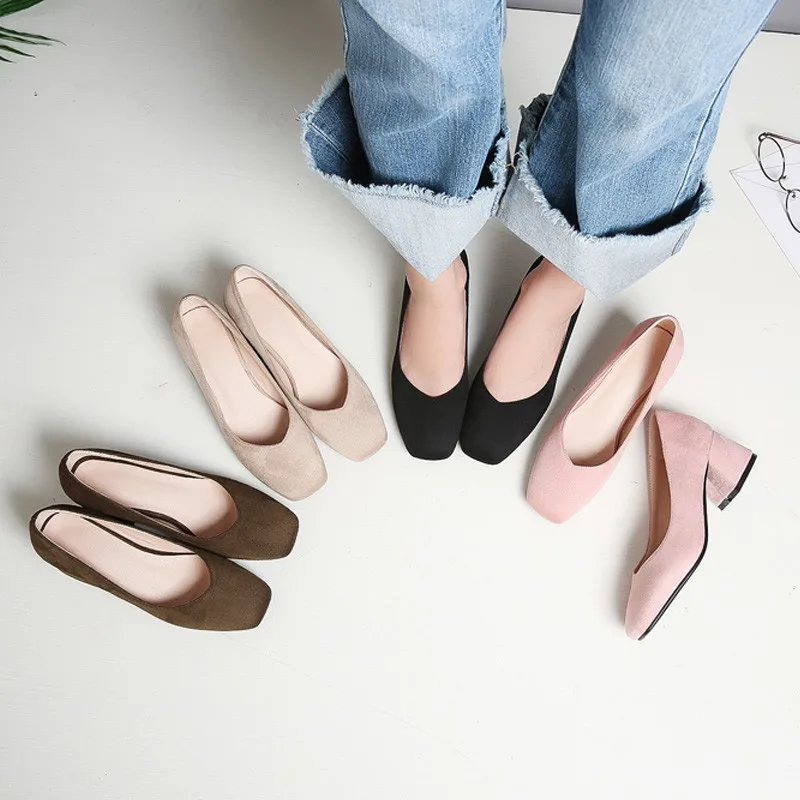

MoonMeek 2020 fashion spring autumn new shoes woman square toe flock high heels shoes women slip on pumps women shoes big size