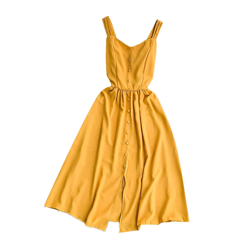 Женское платье на бретельках однобортное без рукавов с V образным вырезом и