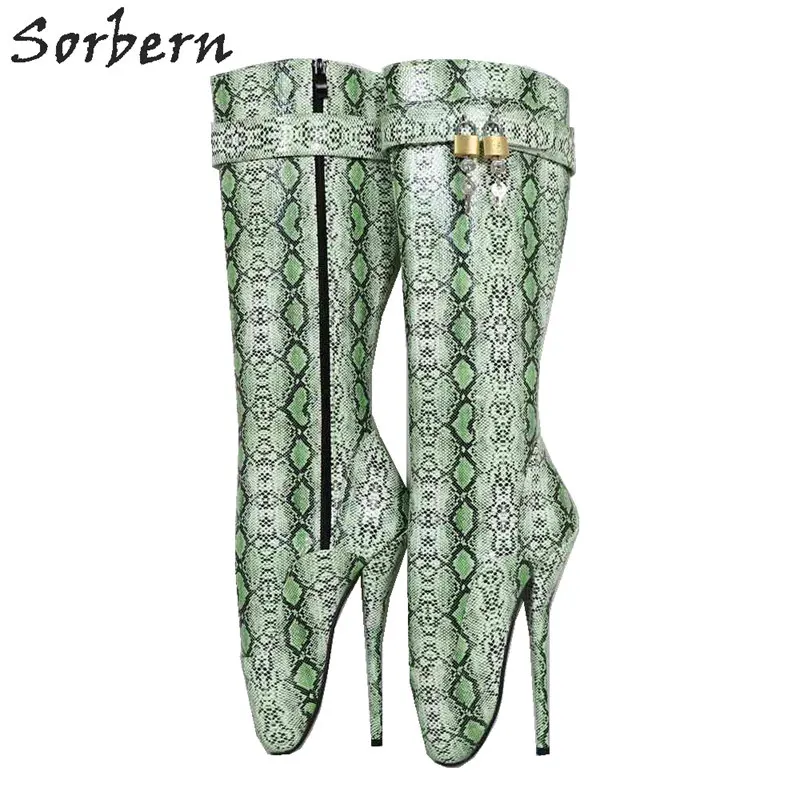 

Sorbern Python Vegan Knee High Boots Ballet High Heels Lockable Custom Wide Calf Fit Boot Unisex Stilettos Leopard Printed Boot