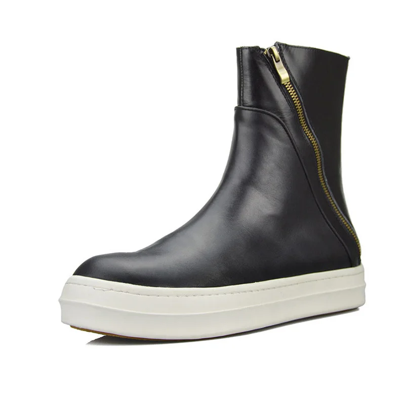 Винтажные байкерские ботинки из натуральной кожи на среднем каблуке с круглым