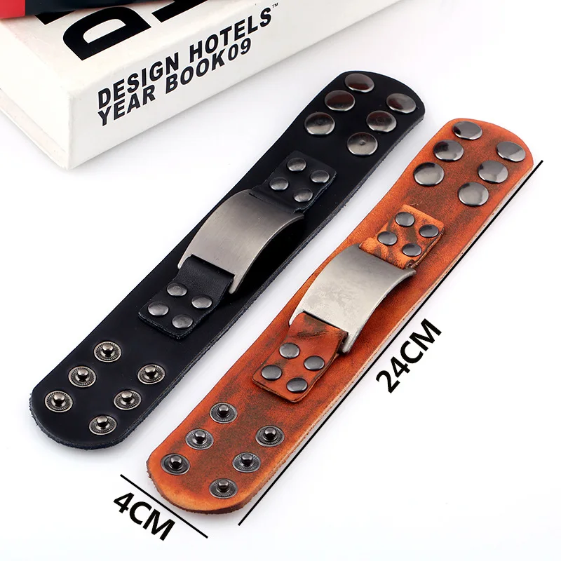 Новый винтажный кожаный браслет напульсник посеребренный Панк Многоцветный