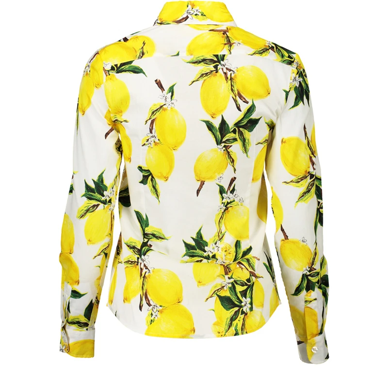 2018 Лето с длинным рукавом Для женщин Туника блузка Лимон Печатных дамские