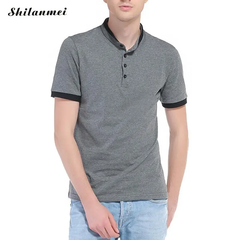 2017 Мужская футболка с коротким рукавом Кнопка лоскутное цвет футболки Тонкий