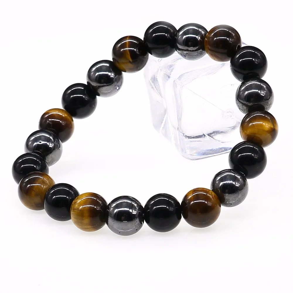 Браслет мужской из натурального тигрового глаза гематита и черного оникса 10