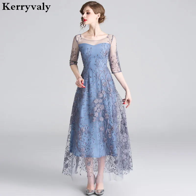 Благородный сетки с цветами и вышивкой Летнее Длинное платье Vestidos Повседневное