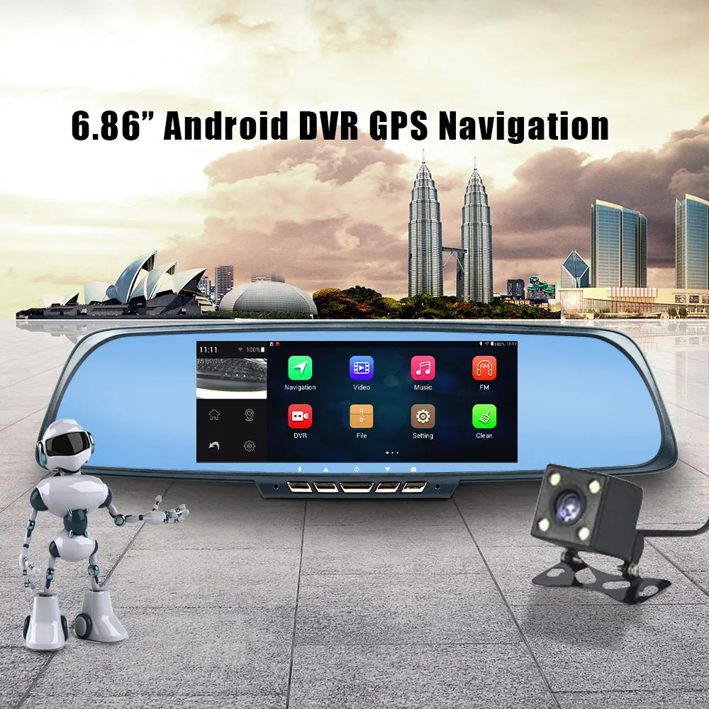 Автомобильный видеорегистратор gps 6 8 &quotAndroid WiFi с датчиком G sensor заднего вида