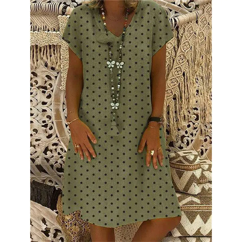 Женское платье в горошек с принтом повседневное винтажное пляжное стиле ретро