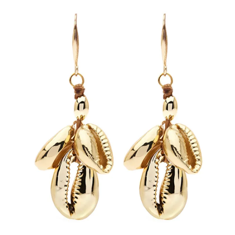 Cowry серьги в форме ракушки модные ювелирные изделия корейский Бохо золотой цвет