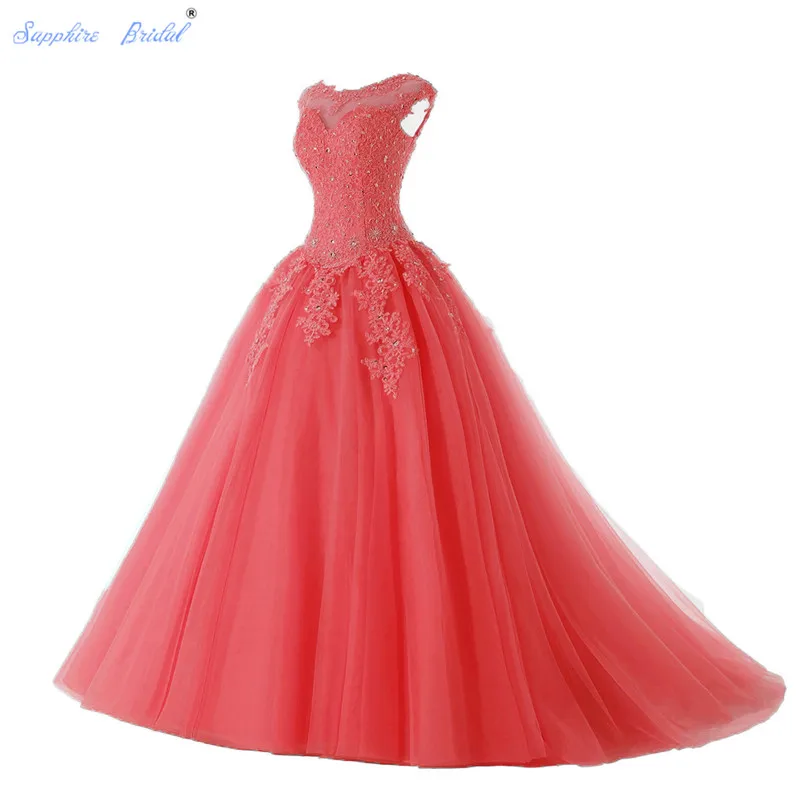 

Сапфировое длинное вечернее платье для невесты Vestido De 15 Anos De Cap Sleeve кружевное платье с открытой спиной кораллового цвета бордового цвета с бу...