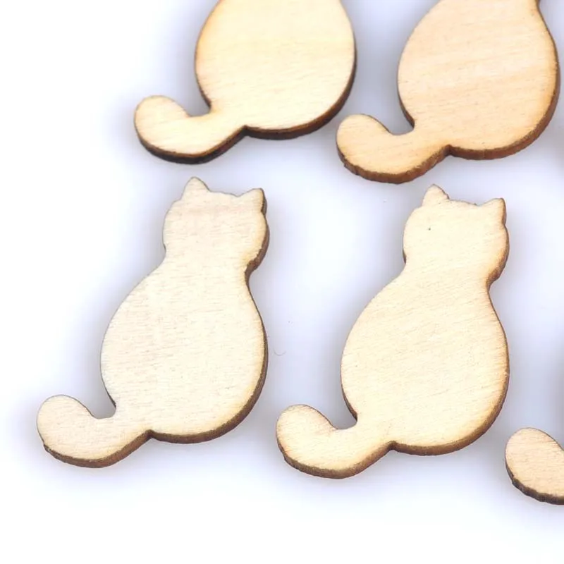 Без отверстия 50 шт натуральные деревянные пуговицы-кошки ручной работы DIY